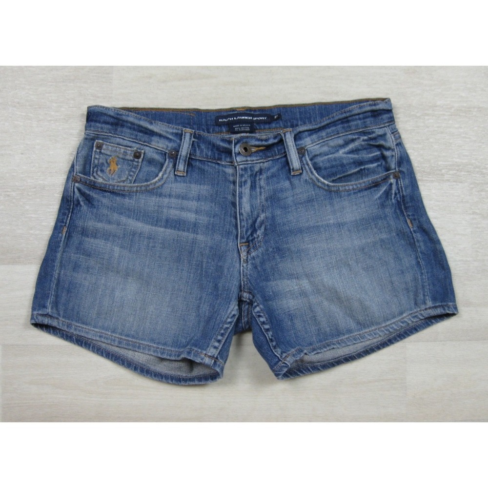 Ralph Lauren Sport Denim Shorts Womens (27) Low Rise Stretch Pony Logo 2010s